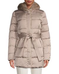 t tahari jacqueline faux fur trim maxi puffer coat