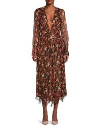 Ramy Brook - Tatia Floral Metallic Silk Twist Midi-Dress - Lyst