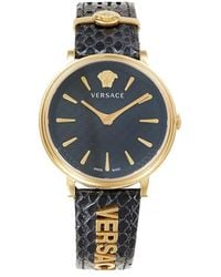 Versace - V-Circle Logomania 38Mm Ip Goldtone Stainless Steel Case & Leather Strap Watch - Lyst