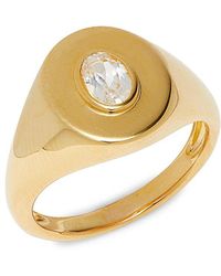 Saks Fifth Avenue - 14k Goldplated Sterling Silver & Created White Sapphire Signet Ring - Lyst