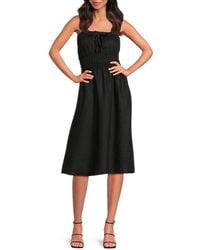 Saks Fifth Avenue - Smockedstrapless 100% Linen Midi-Dress - Lyst