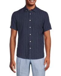 Report Collection - Short Sleeve Striped Linen Button Down Shirt - Lyst