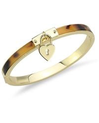 SAVIENE - 14K Goldplated, Faux Tortoise Sheel & Cubix Zirconia Padlock Heart Bracelet - Lyst