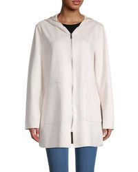 Joan Vass Faux Suede Hooded Coat - Natural