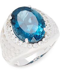 Effy Sterling Silver, Blue Topaz & Zircon Signet Ring