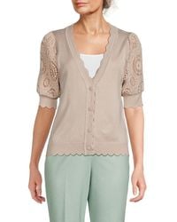 Tahari - Crochet Sleeve Cardigan - Lyst