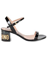 Moschino - Logo Patent Leather Block Sandals - Lyst