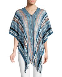Missoni Fringed Chevron Poncho - Blue