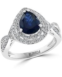 Effy - 14k White Gold, Sapphire & Diamond Teardrop Ring - Lyst