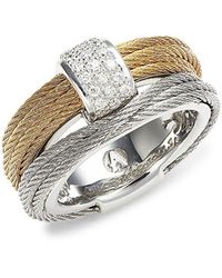Alor - Classique 18K, Stainless Steel & 0.16 Tcw Diamond Cable Ring - Lyst