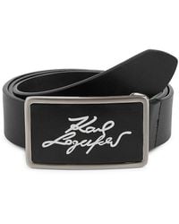 Karl Lagerfeld - 1.25" Signature Logo Plaque Leather Belt - Lyst