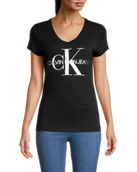 Calvin Klein Logo V Neck Tee - Black