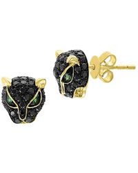 Effy 14k Yellow Gold, Black Diamond & Tsavorite Panther Stud Earrings
