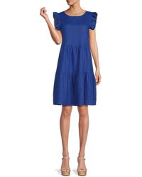 Saks Fifth Avenue - 100% Linen Flutter Sleeve Tiered Mini Dress - Lyst