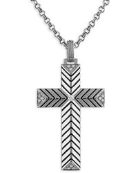 Esquire - Ip Sterling & 0.1 Tcw Diamond Cross Pendant Necklace - Lyst