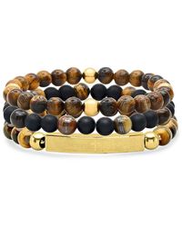 Anthony Jacobs - 3-Piece 18K Goldplated Stainless Steel, Tiger Eye & Lava Beaded Bracelet Set - Lyst
