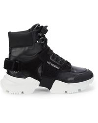 Les Hommes Leather & Suede High-top Chunky Sneakers - Black