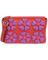 Moschino - Floral Appliqué Leather Crossbody Bag - Lyst