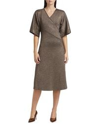 Tahari - The Everly Metallic Knit Wrap Midi-Dress - Lyst