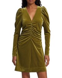 Ganni - Ruched Puff Sleeve Velvet Mini Dress - Lyst