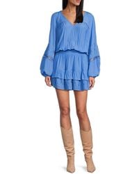 Ramy Brook - Tiered Long-Sleeve V-Neck Minidress - Lyst