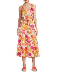 Karl Lagerfeld - Floral Belted Tiered Midi-Dress - Lyst