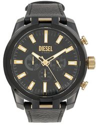 DIESEL - Split 51mm Blacktone Stainless Steel & Leather Watch - Lyst