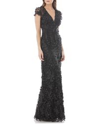 Carmen Marc Valvo 3d Floral Mermaid Gown - Black