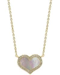Effy - 14k Goldplated Sterling Silver, Mother Of Pearl & 0.07 Tcw Diamond Halo Heart Pendant Necklace - Lyst