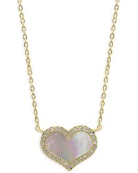 Effy - 14k Goldplated Sterling Silver, Mother Of Pearl & Diamond Heart Pendant Necklace - Lyst