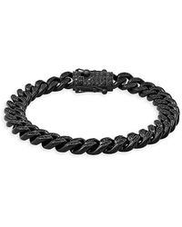 Anthony Jacobs - Black Ip Plated Stainless Steel & Simulated Diamonds Cuban Link Bracelet - Lyst