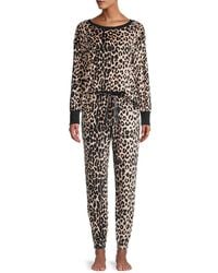 Betsey Johnson 2-piece Leopard Print Faux Fur Pajama Set - Black