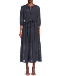 Halston - Burnout Striped Belted Midi-Dress - Lyst