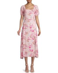7021 - Floral Print Puff Sleeve Midi Dress - Lyst