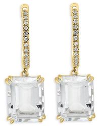 Effy - 14k Yellow Gold, White Topaz & 0.09 Tcw Diamond Huggie Earrings - Lyst