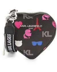 Karl Lagerfeld Faux Leather Heart Lanyard Coin Purse - Black