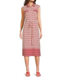 Calvin Klein - Geometric-Print Sleeveless Belted Midi-Dress - Lyst