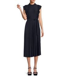 Sharagano - Pleated & Belted Midaxi Dress - Lyst