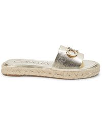 Calvin Klein Raffia Platform Sandals - Metallic
