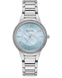 Bulova 32mm Stainless Steel, Mother Of Pearl & Crystal Bracelet Analog Watch - Blue