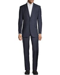 Saks Fifth Avenue Tailored-fit Windowpane-print Wool Suit - Blue