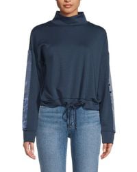 Andrew Marc - Drawstring Satin-trim Mock Turtleneck Top - Lyst