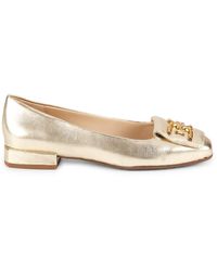 Sam Edelman - Emina Logo Metallic Leather Flat Pumps - Lyst