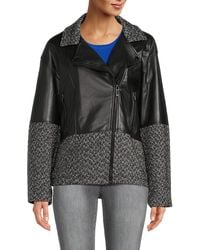 Karl Lagerfeld - Herringbone Wool Blend Faux Leather Moto Jacket - Lyst