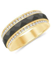 Saks Fifth Avenue - 14k Goldplated Sterling Silver, 0.14 Tcw Diamond & Rhodium Band Ring - Lyst