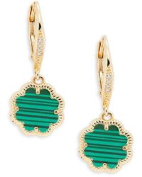 Sterling Forever 14k Goldplated, Malachite & Cubic Zirconia Clover Drop Earrings - Multicolour
