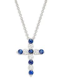 Effy - 14k White Gold, Sapphire & Diamond Cross Pendant Necklace - Lyst