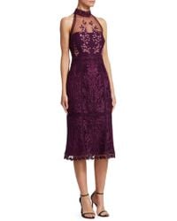 David Meister Lace Halterneck Sheath Dress - Purple