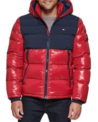 Tommy Hilfiger Mixed Media Hooded Puffer Jacket - Red