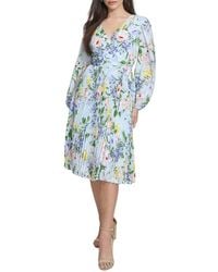 Kensie - Floral Pleated Faux Wrap Midi Dress - Lyst